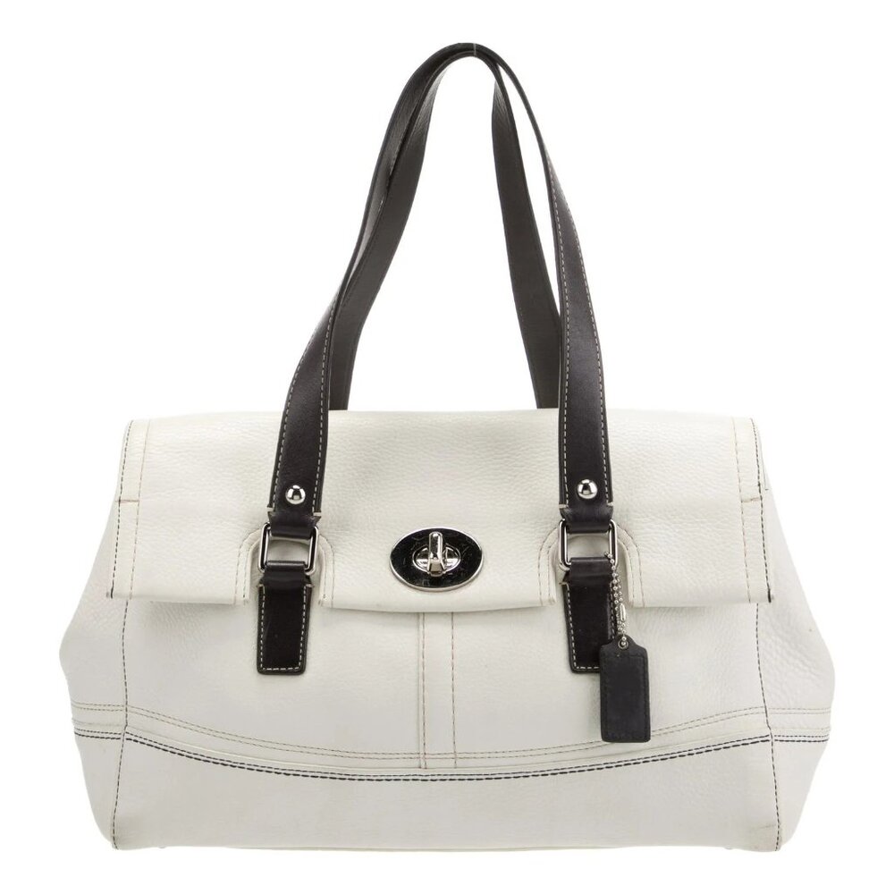 Rare Vintage Coach Hamilton White Pebbled Leather Satchel Tote Bag Purse